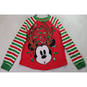 Disney Shirt Top Womens Large Multi‎ Striped Mickey Christmas Long Raglan Sleeve